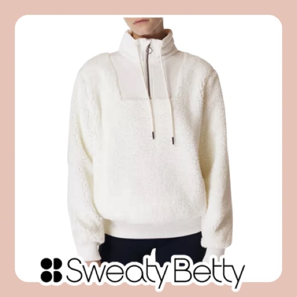 Sweaty Betty | White Sherpa Quarter Zip Sweatshirt Top - Picture 1 of 9